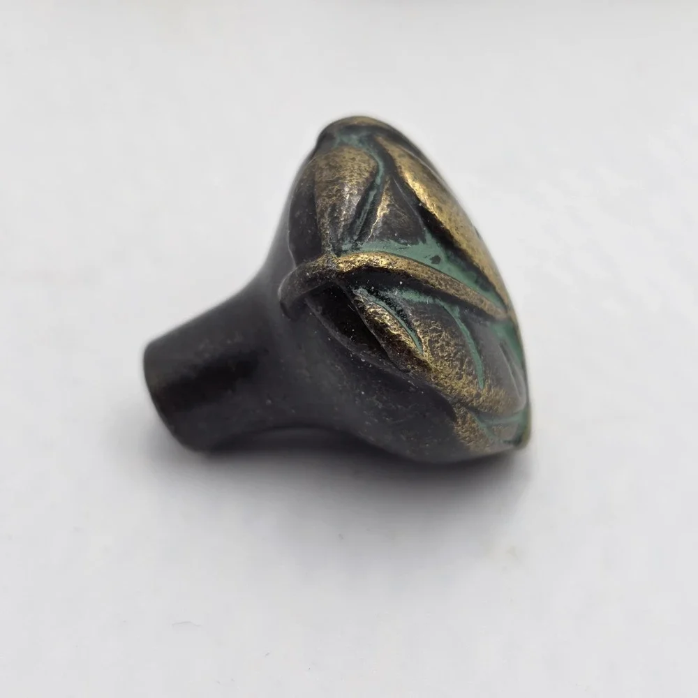 VTG Keeler Brass‎ Leaf Knob Drawer Pull Verdigris Green 1.25